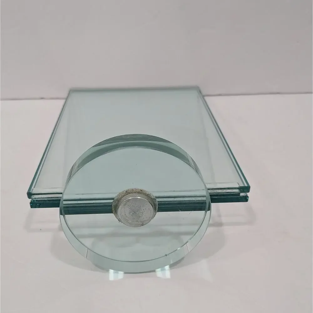 Vintage MCM 5x7 Dual-Pane Glass Floating Photo Frame with Revolving Lucite Base